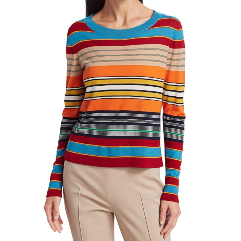 Akris Punto Parasol Rainbow Stripe Print Wool Sweater Gazebo Blue Orange 8